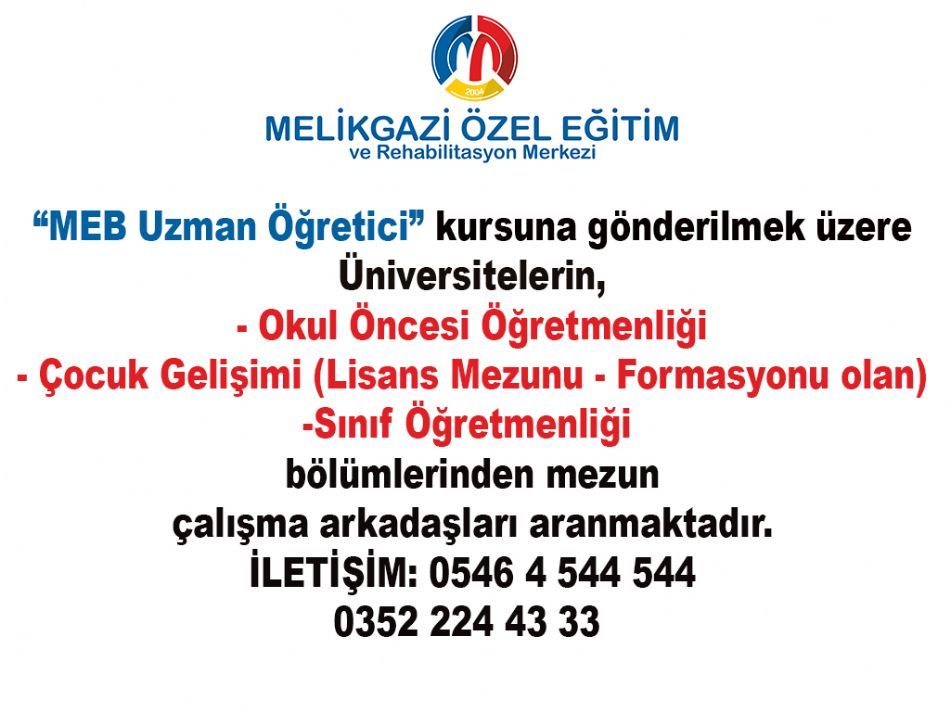 MEB UZMAN ÖĞRETİCİ KURSUNA GÖNDERİLMEK ÜZERE ÇALIŞMA ARKADAŞLARI ARIYORUZ.